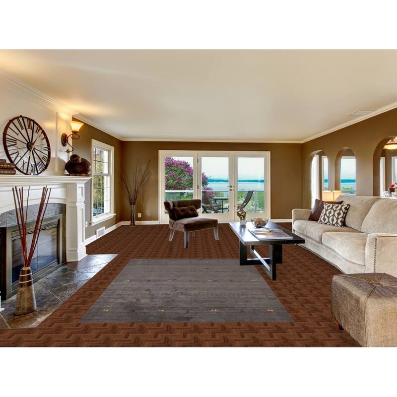 Gray Gabbeh Indian Area Rug Hand-Knotted Tribal Wool Carpet - 5'5"x 7'8"