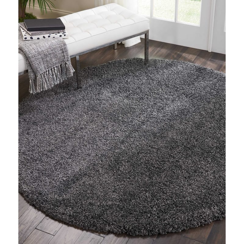 Nourison Malibu Shag Modern Plush Solid Area Rug - 4' Round - Charcoal - Runner/Round