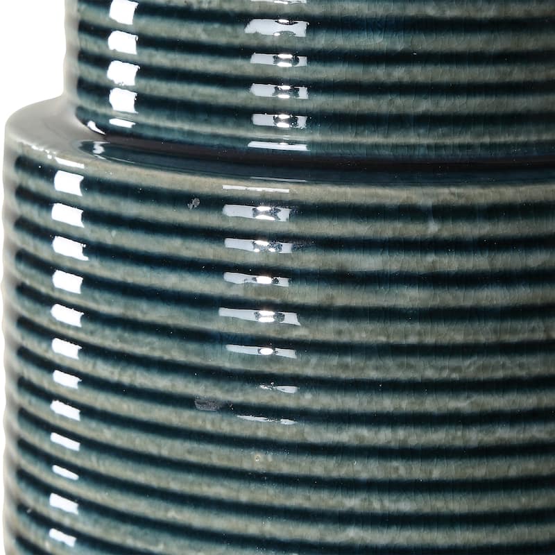 Strick & Bolton Teal Ceramic Table Lamp with Ribbed Texture and Linen Shade - 15 x in x 15 x in 28