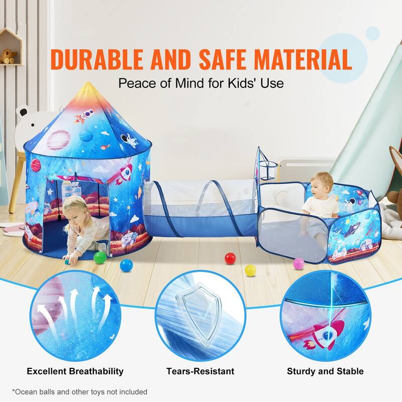 Multi Color Polyester 3 Piece Kids Play Tent Tunnel Set with Ball Pit - N/A