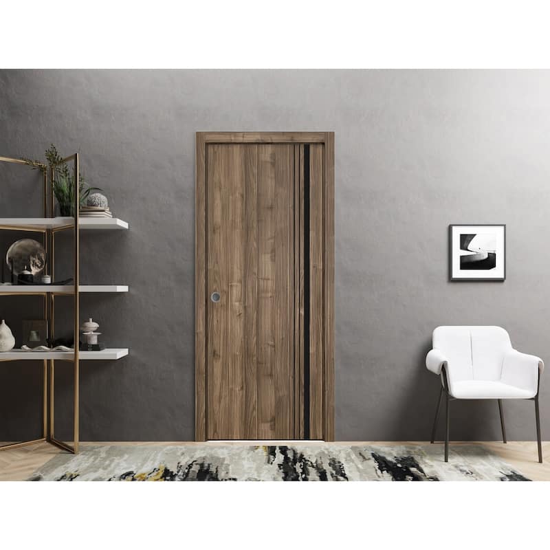 French Pocket Door 18 x 80 with Planum 0011 Walnut with Kit Trims Rail