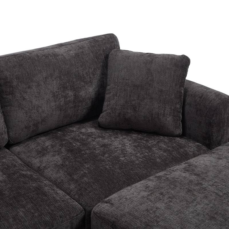 97" L-Shaped Chenille Sectional Sofa with Movable Storage Ottoman