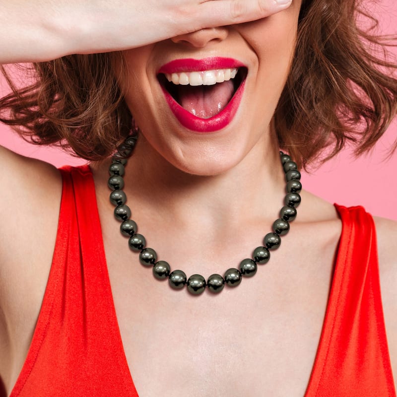 Miadora 10-12mm Black Tahitian Pearl Diamond Accents Necklace in 14k White Gold