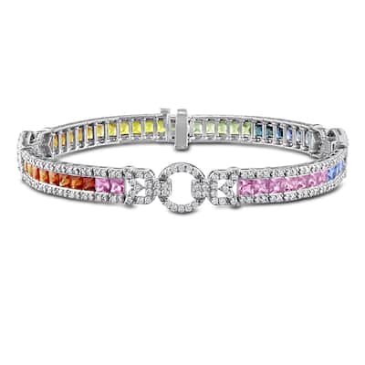 Miadora 14k Gold Diamond and Sapphire Tennis Bracelet 7.25"