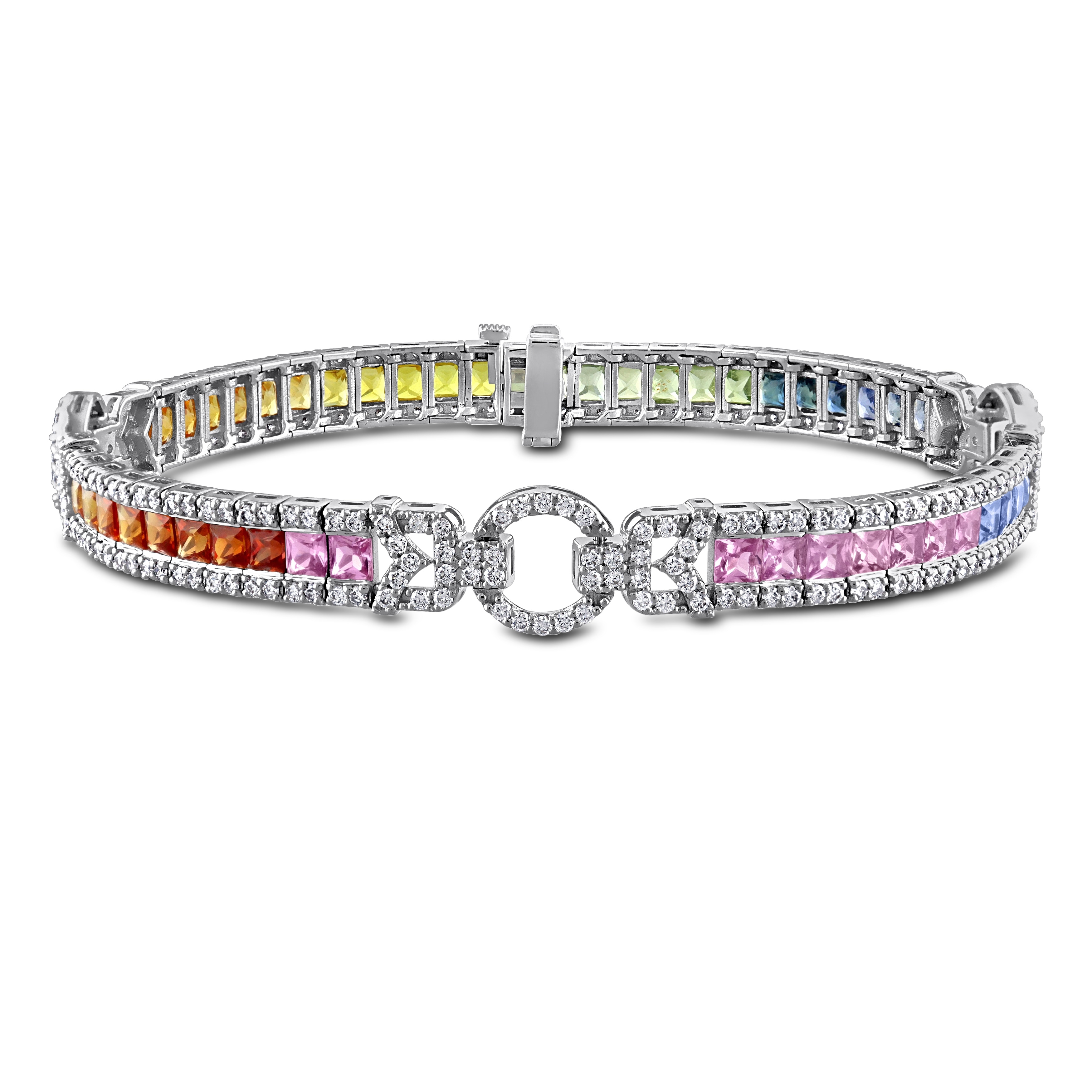Miadora 14k Gold Diamond and Sapphire Tennis Bracelet 7.25"