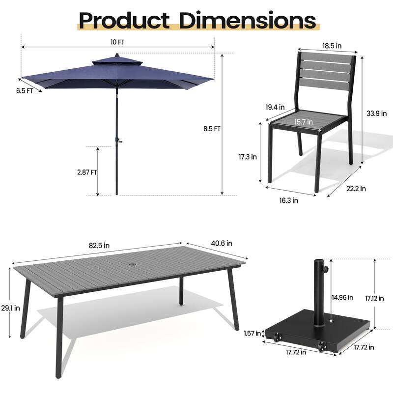 11PC Outdoor Patio Dining Set Aluminum Table with Stackable Chairs w/ Premium Market Umbrella Sets