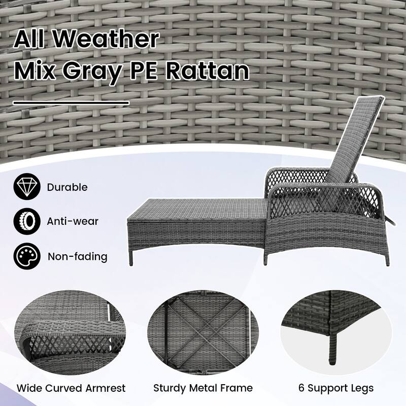 Gymax 2 PCS Outdoor Chaise Lounge Chair Patio Recliner w/ 6-Level