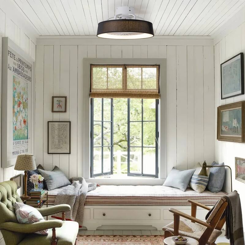 19 in. Rustic Wheel Round Fabric/ Woven Rope Fandelier 7-blade Cylinder Integrated LED Ceiling Fan with Remote Control