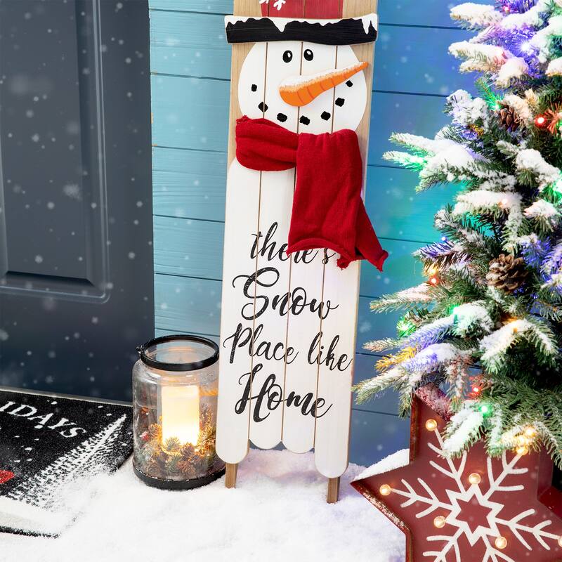 Glitzhome 42"H Wooden Christmas Sleigh Snowman or Santa Porch Sign