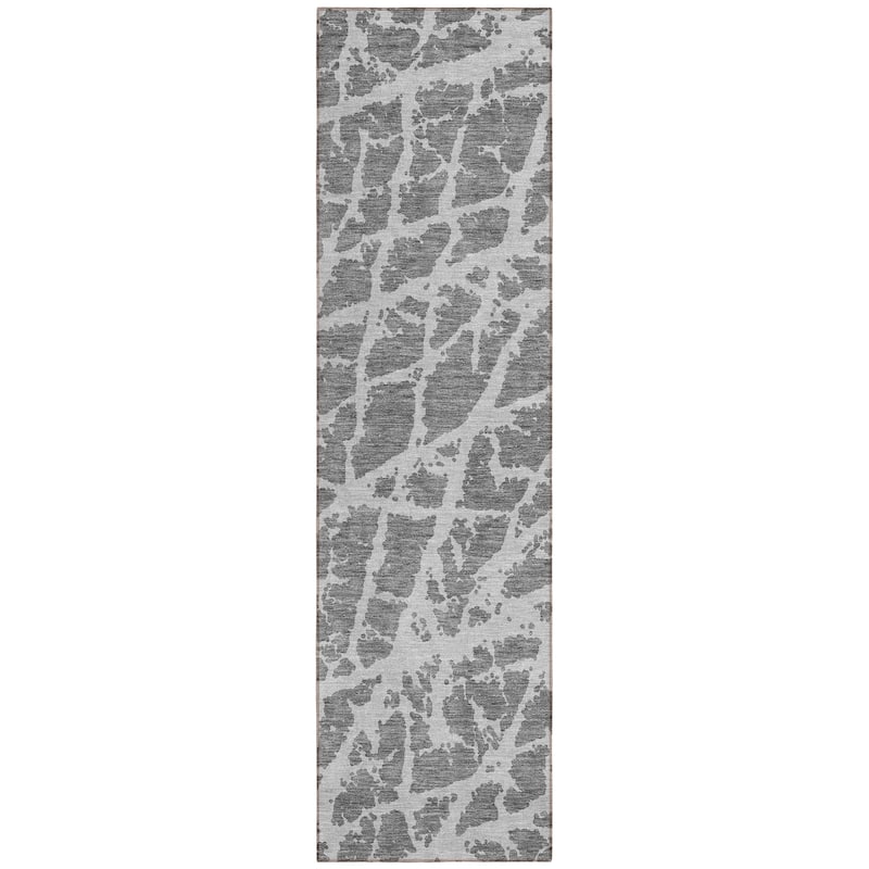 Machine Washable Indoor/ Outdoor Transitional Charcoal Crackle Chantille Rug