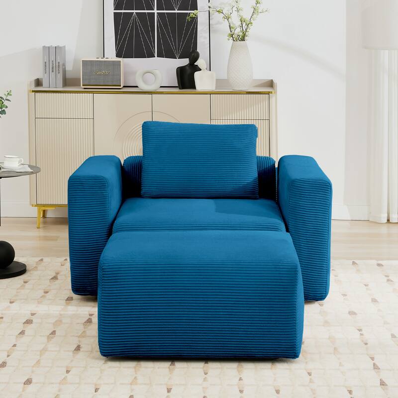 Corduroy Sectional Modular Sofa with Square Arms & Ottoman Extension for Flexible Arrangements