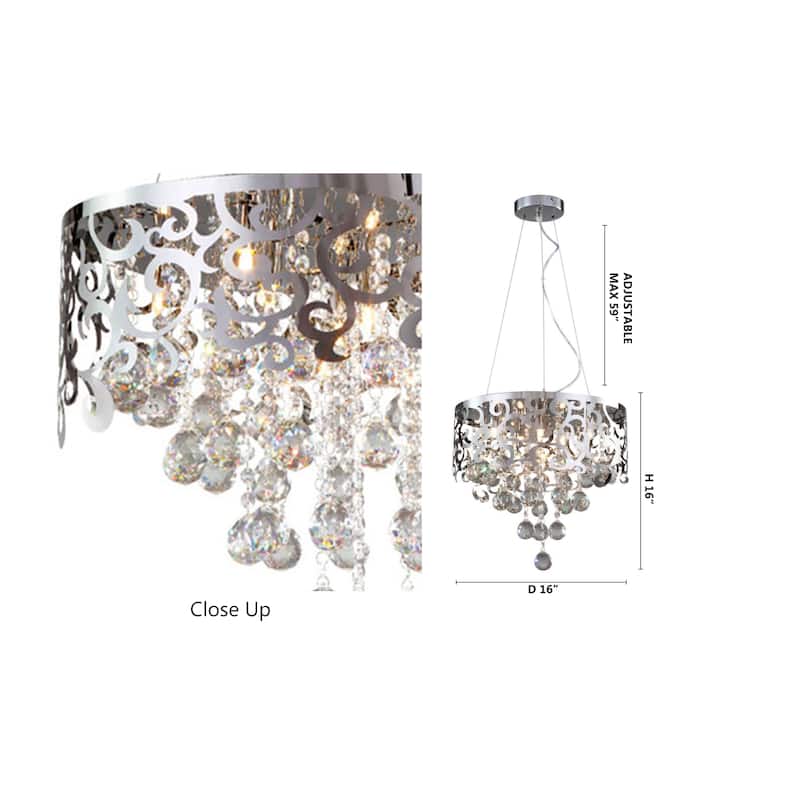 5-Light Chrome Chandelier With Clear Crystal Balls