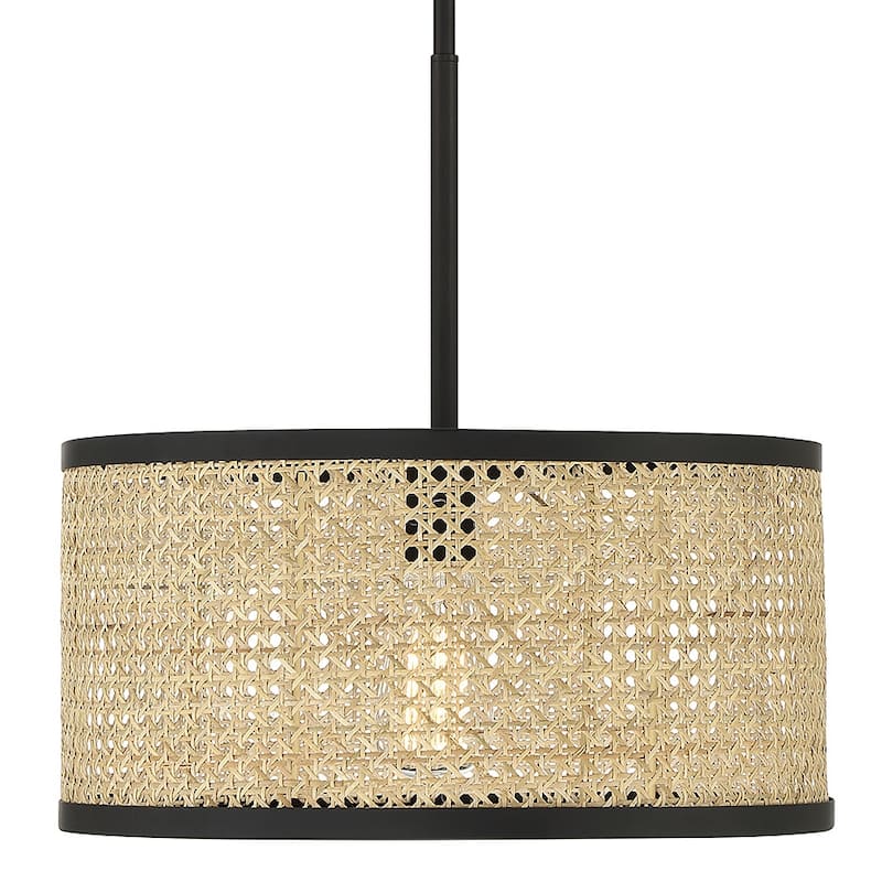 Meridian M7018 16" Wide Pendant - Natural Cane / Matte Black
