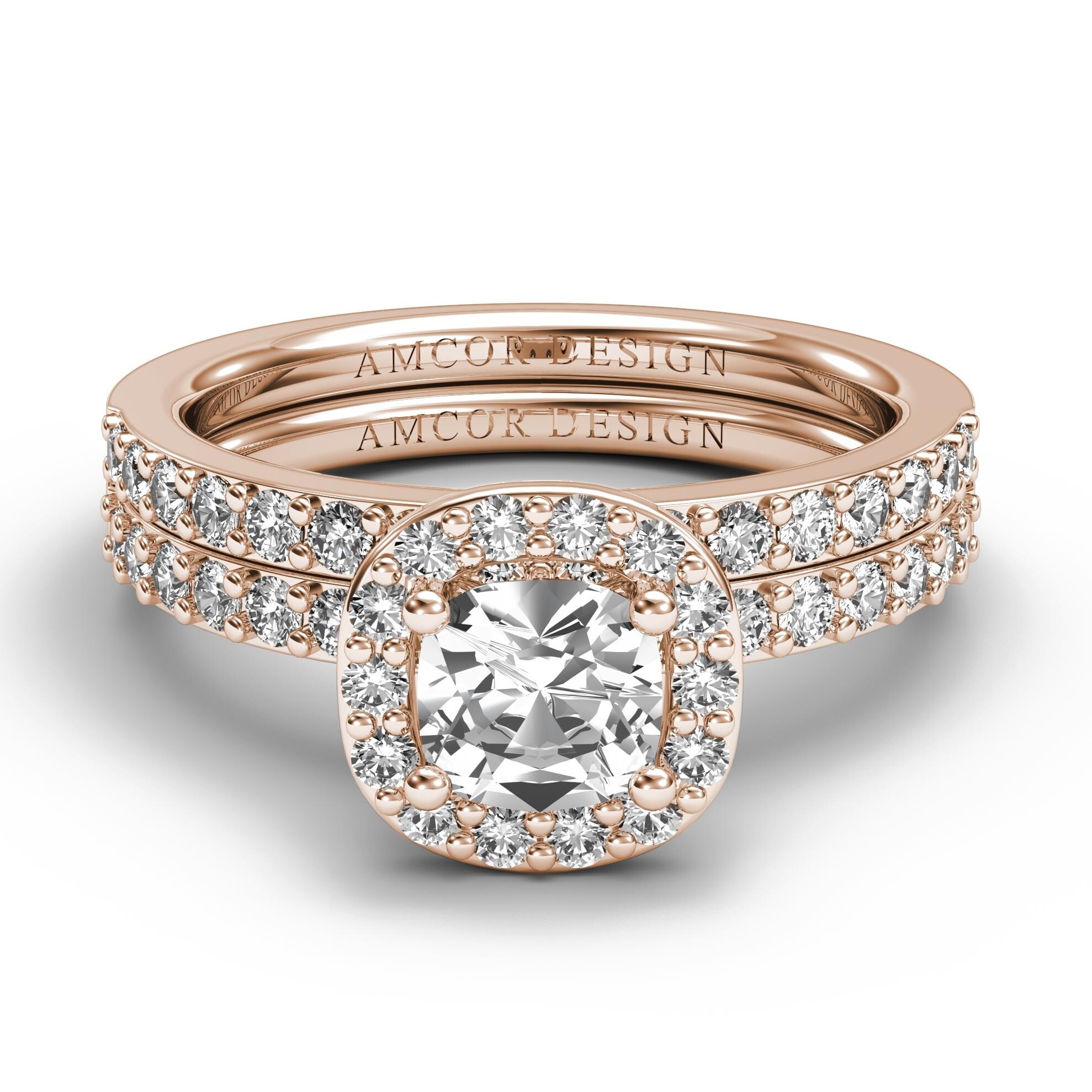 Shop 14kt Gold 1 25 Ct Halo Diamond Engagement Ring Bridal Set Cushion Cut Wedding Band Amcor Design On Sale Overstock 29951034