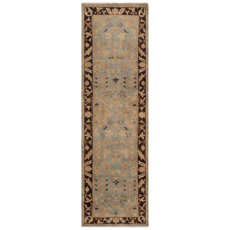 SAFAVIEH Couture Hand-knotted Oushak Brigit Traditional Oriental Wool Rug - 3' x 10' Runner - Light Blue/Brown
