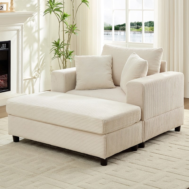 Mixoy Corduroy Chaise Lounge Deep Seat Sleeper Sofa Chair with Storage Ottoman,Upholstered 1-Seater/Loveseat Sofa Couch