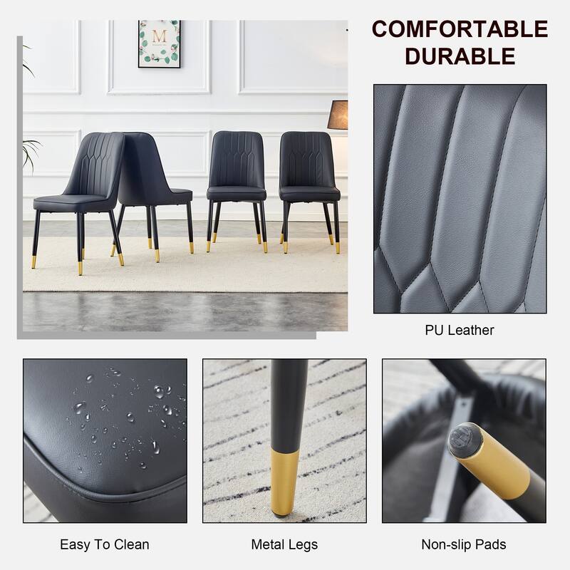 Modern Faux Leather Dining Chair Set of 4, Upholstered Kitchen Side Chair with Metal Legs Armless Chair for Living Room