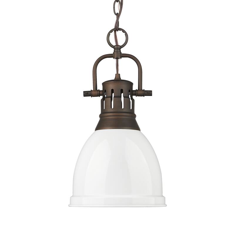 Yep by Golden Lighting Duncan 1-light 9in Chain Hung Pendant in Rubbed Bronze and White shade