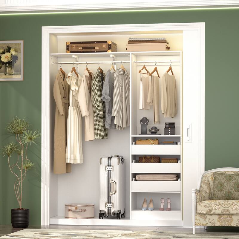 20"-60" Closet System with 3 Wooden Drawers and Sturdy Shelves and Retractable Rods