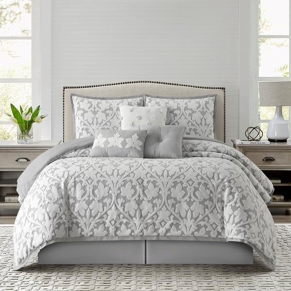 (KING) Nanshing Harriet 7 Piece Floral Damask Comforter Set