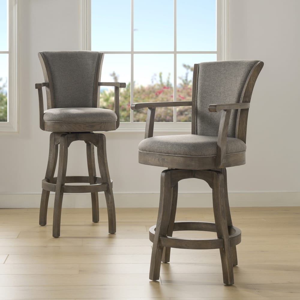 Williams Swivel Upholstered Bar Stool - Counter or Bar Height - 27 or 31 Inch - Solid Oak Wood Frame - Minimal Assembly