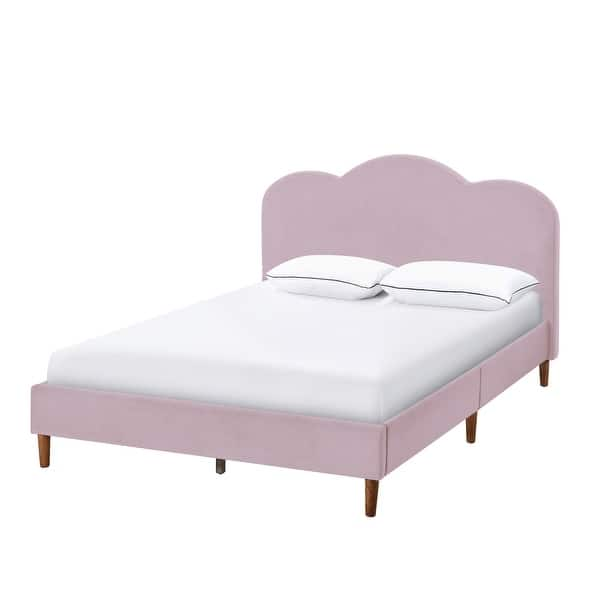 Modern Jazelle Queen Bed in Blush Pink Velvet Upholstery