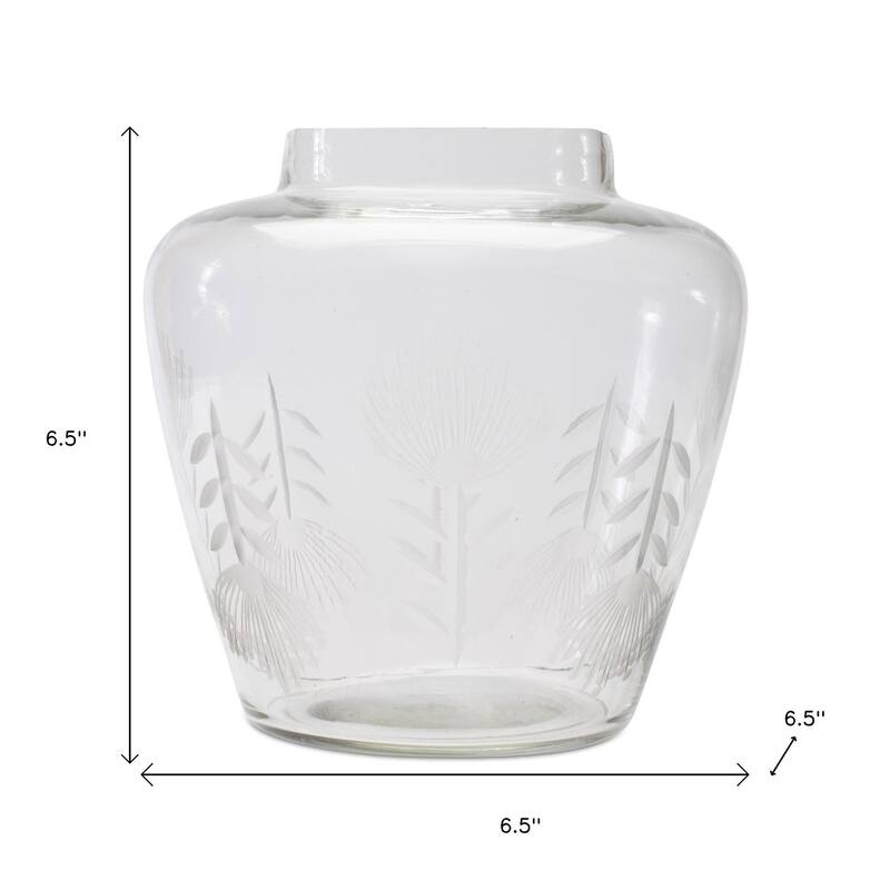 7" Clear Etched Leaf Glass Urn Table Vase - 6.50