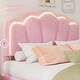 preview thumbnail 12 of 16, Full Size Upholstered Flower-Shape Bed with LED Light Strip, Sherpa Fabric Platform Bed with Wooden Slats Support, White