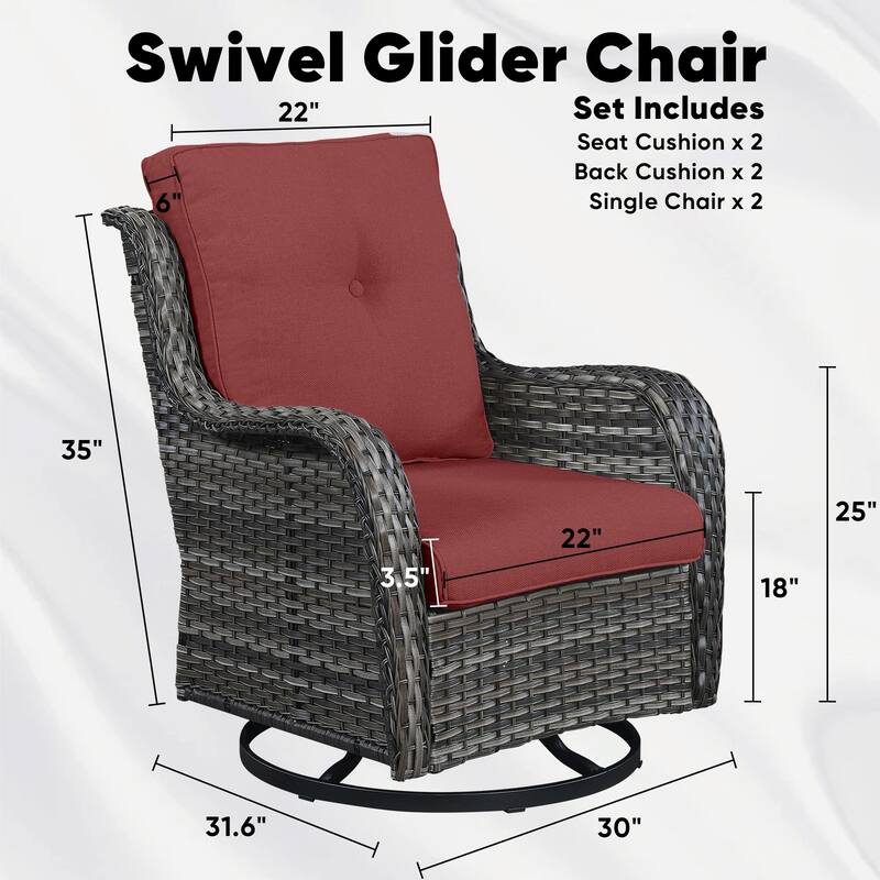 Gymojoy 3-Piece Rattan Wicker Rocking Swivel Chair Set with Table