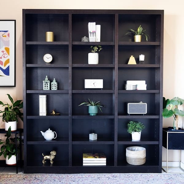 slide 2 of 13, Concepts in Wood Bookshelf, 18 Shelf, Triple Wide, 84 inch Tall Espresso