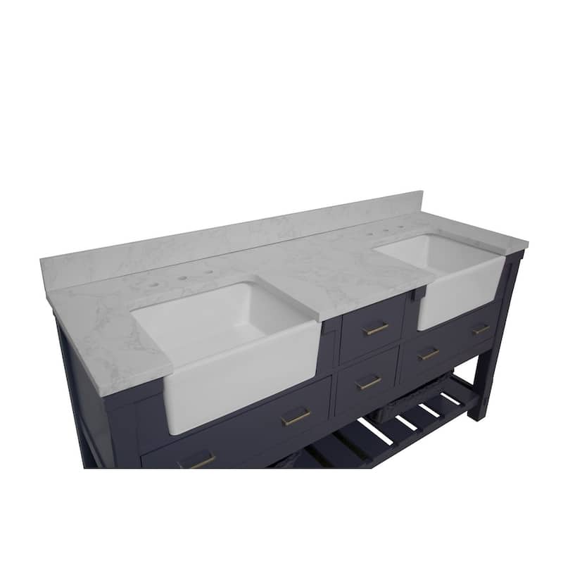 KitchenBathCollection Charlotte 72" Farmhouse Bathroom Vanity with Engineered Carrara Top
