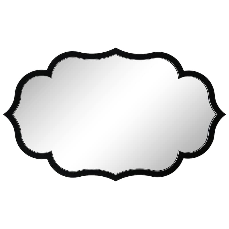 Curved Scalloped Wall Mirror on Black Matte Frame with Washed White Edges - 24" x 40" x 1"