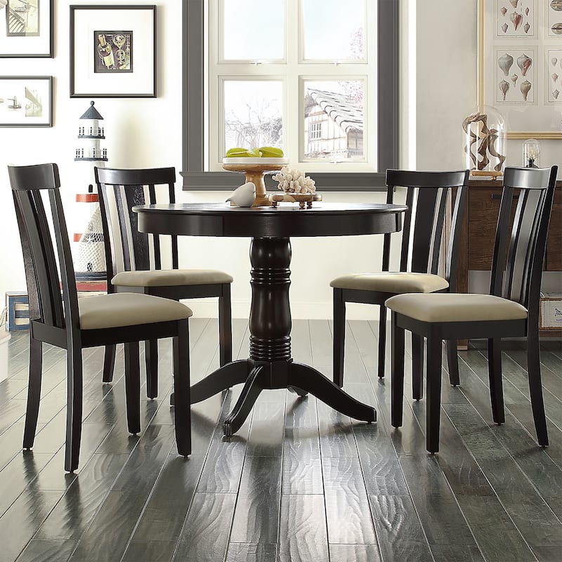 Wilmington Black Round Pedestal 5-piece Dining Set by iNSPIRE Q Classic - Slat Back Chairs