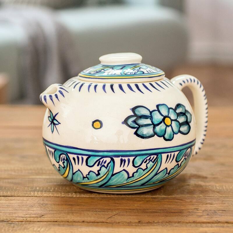 Novica Handmade Bermuda Ceramic Teapot