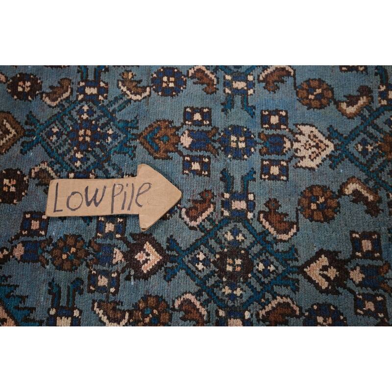 Blue Hamedan Persian Vintage Runner Rug Hand-Knotted Wool Carpet - 3'4" x 9'2"