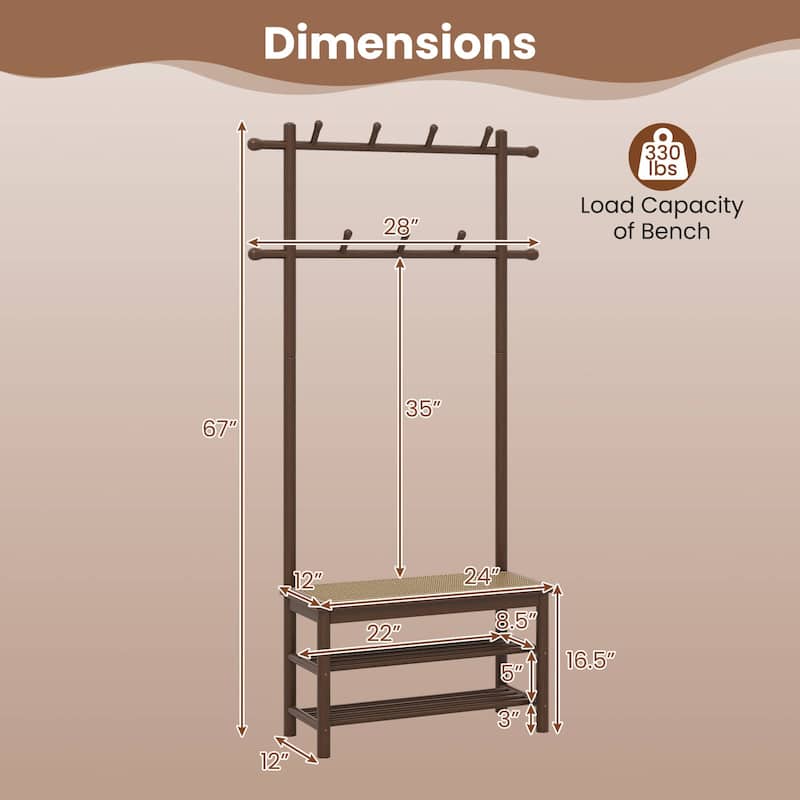 Costway Bamboo Coat Rack with Bench Shoe Storage 2 Hanging Rods 11 - See Details