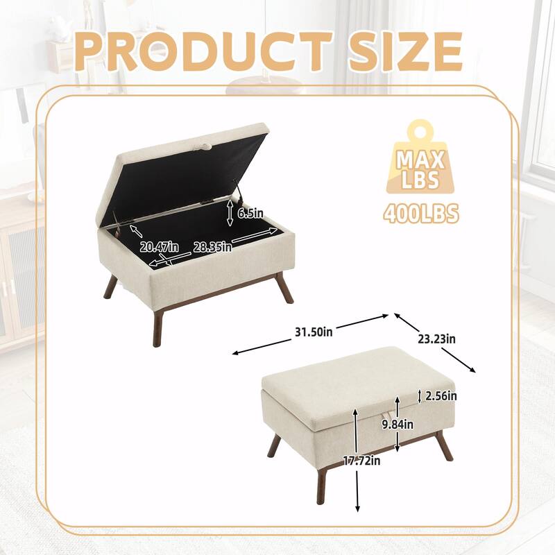 Mid-Century Modern Square Coffee Table with Storage Bench