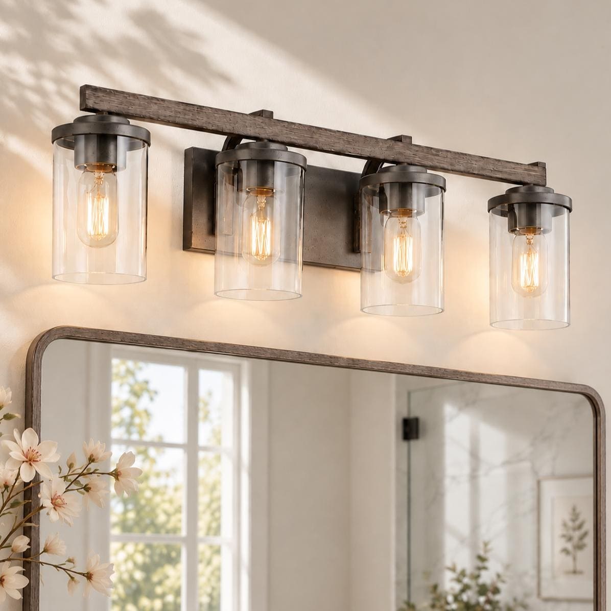 Fora Modern Farmhouse 3/4-Light Bathroom Vanity Light Glass Wall Sconce