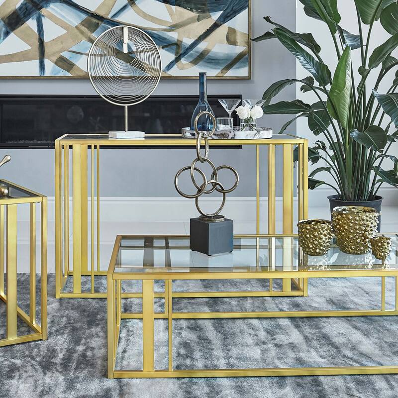Adri Glass Top Entryway Sofa Console Table
