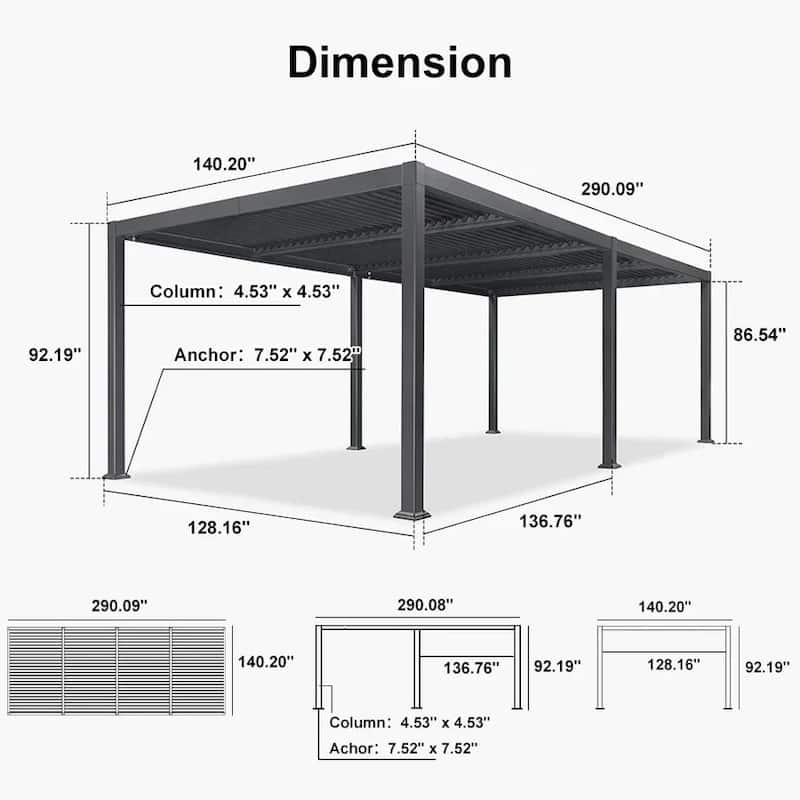 PURPLE LEAF Solar Louvered Pergola with LED String Lights Aluminum Outdoor Pergola with Adjustable Roof for Patio Garden