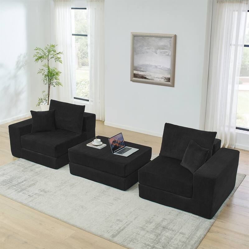 Modular Cloud Sectional Couch, Modern Upholstered L-Shaped Sofa with Removable Ottoman