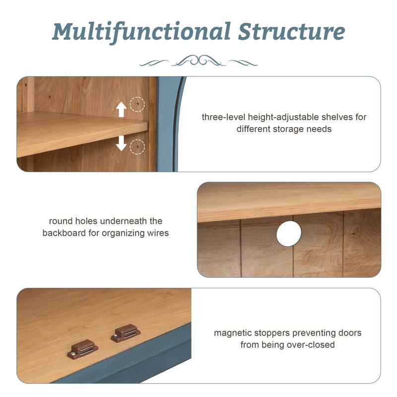 Large Storage Sideboard Buffet Cabinet with Metal Handles, Adjustable Shelves
