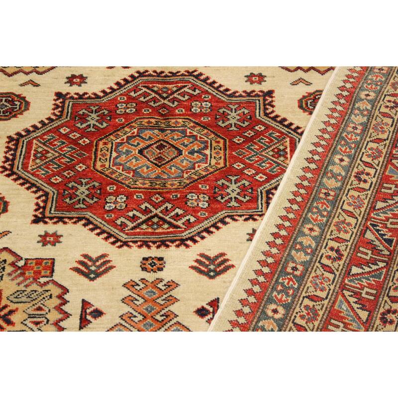 Caucasian Super Kazak Lilith Beige/Rust Hand Knotted Wool Rug - 5'6'' x 8'0''