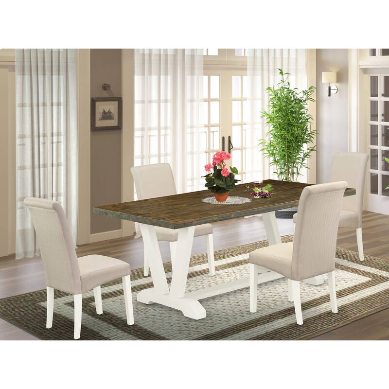 East West Furniture Kitchen Table Set- a Dining Table and Cream Linen Fabric Chairs, Linen White(Pieces Options) - V077BA201-5