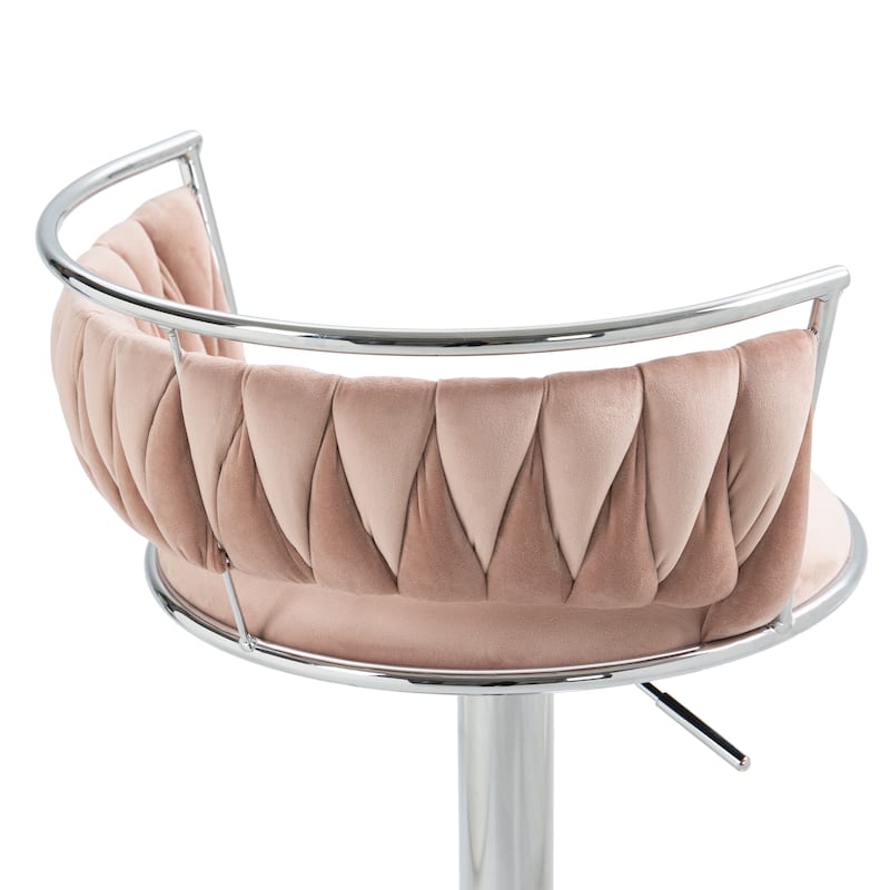 4 Set Modern Velvet Adjustable Swivel Bar Stools with Metal Frame