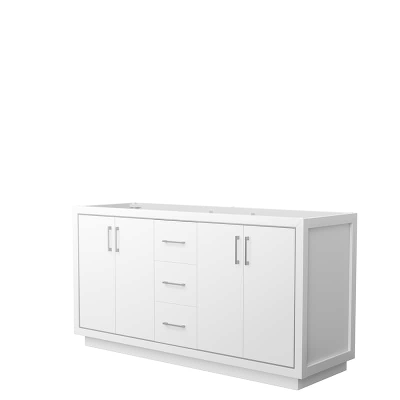 Icon Double Bathroom Vanity Cabinet, No Mirror - 66-Inch Double - White, Brushed Nickel Trim, No Top