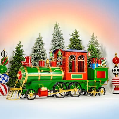 12.5 Foot Long Large Iron Christmas Train with Cart - 15.79"x51.5"x64.75"