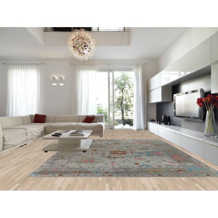 Floral Oushak Indian Large Rug Hand-Knotted Wool Carpet - 11'9" x 14'11"