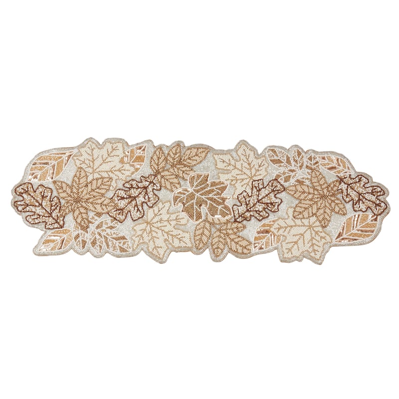 Nature's Brilliance Beaded Fall Leaves Table Runner - 12"x36" - 12"x36"