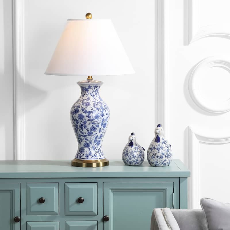 SAFAVIEH Lighting Coretta 29-inch Blue/ White Floral Urn Lamp (Set of 2) - 17"x17"x29" - 17Wx17Dx29H